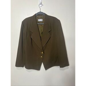 Givenchy En Plus Green Brown Wool Blend Blazer Jacket Gold Buttons Sz 46